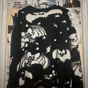 Black and White Bat Pattern Sweater